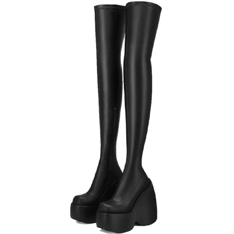 Gothic Punk Platform Wedges Heels Over-the-Knee Boots
