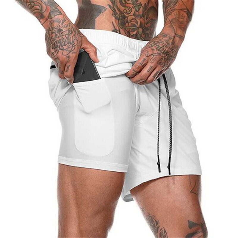 2022 New Running Shorts Men Double-deck Quick Dry Gym Sport Shorts Jogging Fitness Workout Men Shorts