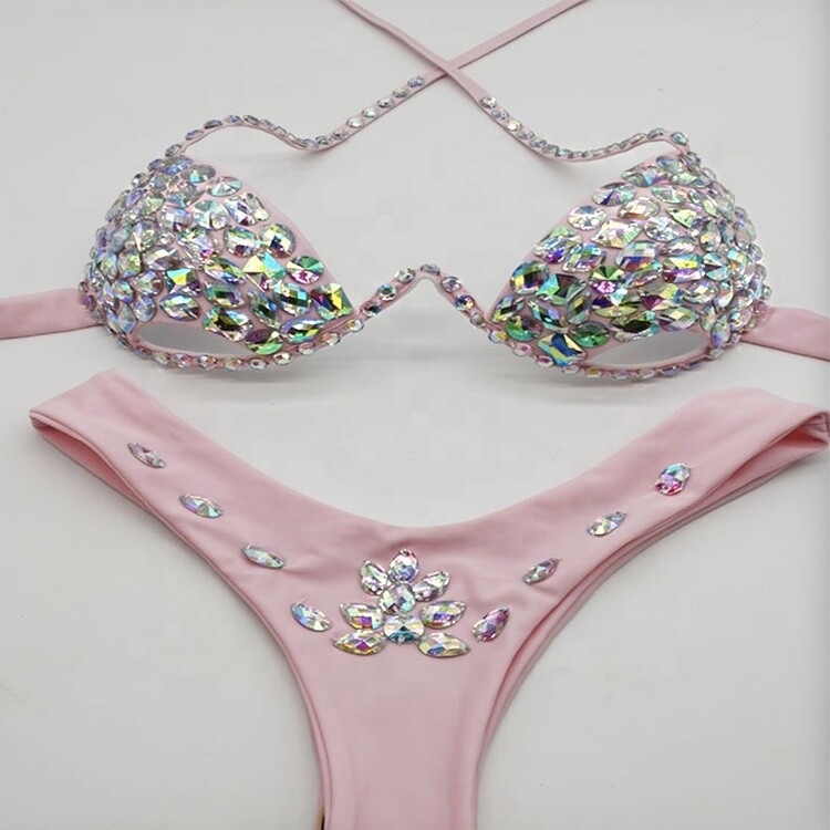 Sexy Girl Summer Beach Party Bathing Suit Women Swimsuit Push Up Rhinestones Glitter Diamond Gems Crystal Bikini
