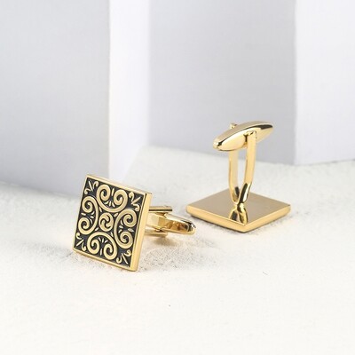 Gold tone antique pattern fashion brass cuff links men suit shirt luxury cufflinks with gift packing box
