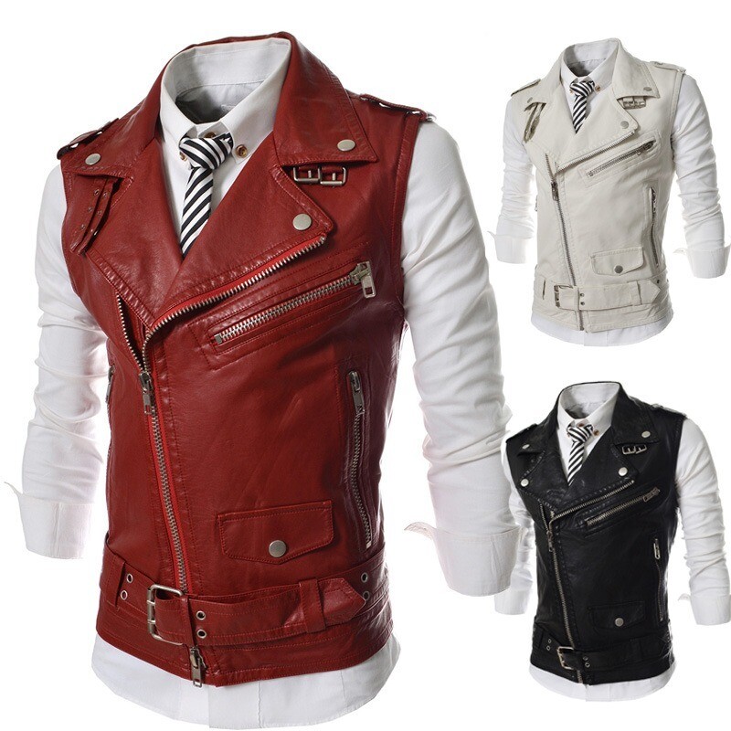 Classic Motorcycle Biker Concealed Pockets Vintage Club Utility Stylish Men PU Sleeveless Leather Vest Jacket