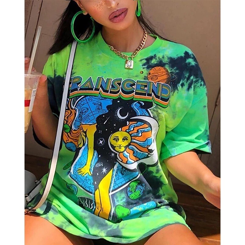 Factory Price Summer Casual 4 Color Women Short Sleeve T-shirt Fashion Plus Size Women Oversize Tie Dyeing  Graphic T Shirt