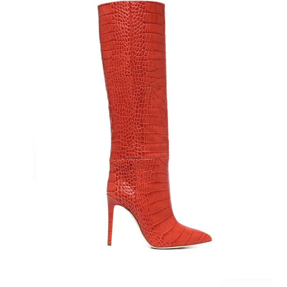 Women's Red Crocodile Pattern Plus Size Knee High Boots in Super High Heels