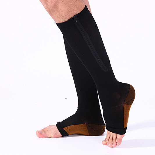 Unisex Open Toe Knee Length Zipper Compression Stockings Women Slim Sleeping Beauty Leg-Support Medical Socks
