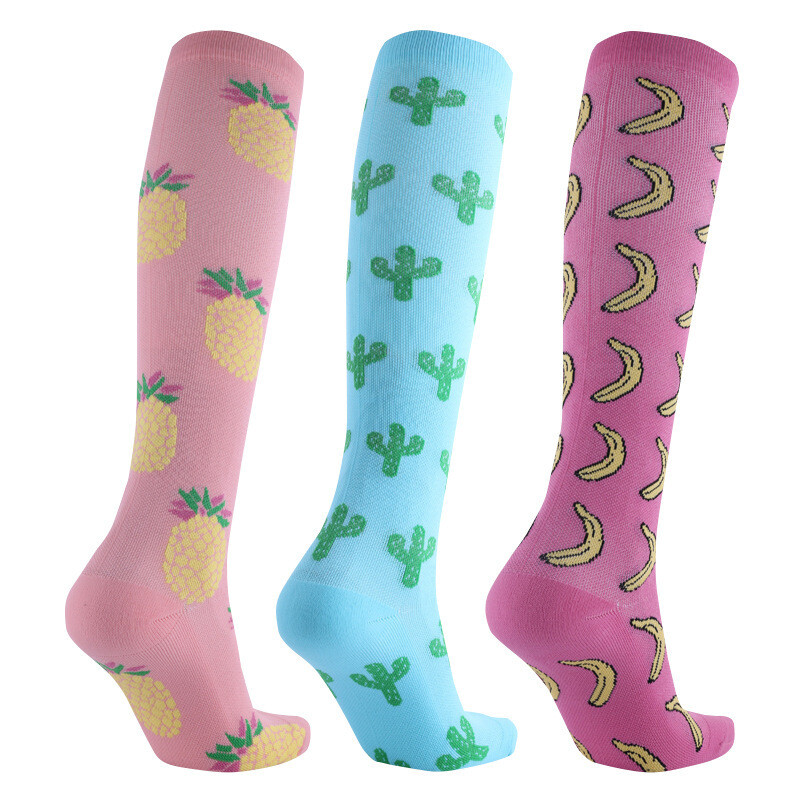 Wholesale Custom New Women High Tube Compression Socks Fruit Pattern Compression Socks Running Outdoor Sports Socks