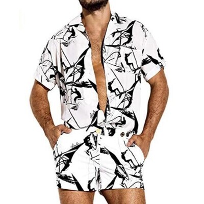 Summer Men Rompers Shorts Streetwear Printing Short Sleeve Beach Hawaiian Playsuits Button Casual Men Jumpsuits
