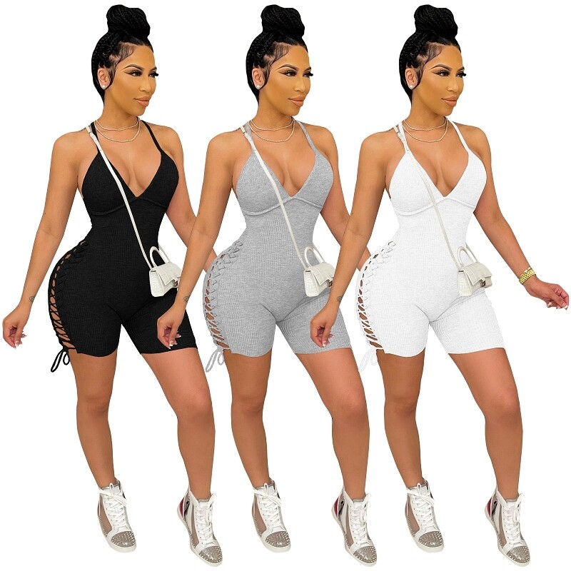 MD-2022052619   New Arrivals 2022 Fashion Women Sexy V-neck Sleeveless backless bodysuit outfit for women sling jumpsuit