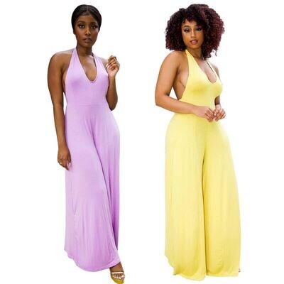 J&H 2022 summer palazzo pants women one piece halter jumpsuits sexy slim fit backless plus size outfits