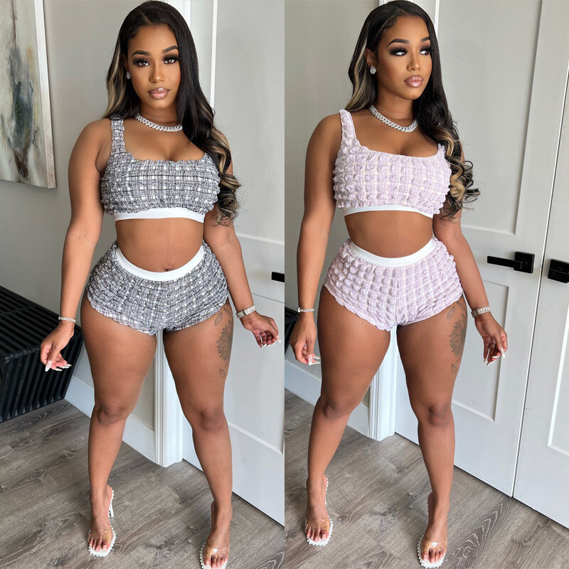 MD-202206 Women Ladies Sexy Summer 2 Piece Short Pants Set Clothing Tracksuits Ladies Crop Tops Two Piece Sweat Pant Set Joggers