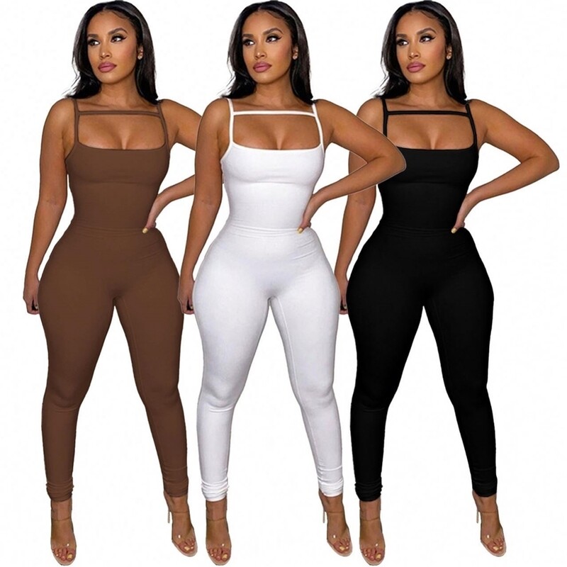 EB-2022051716   Drop Shipping Summer Black Bodysuit Woman One Piece Cami Jumpsuit Ladies Wrapped Solid Color One Piece Playsuit