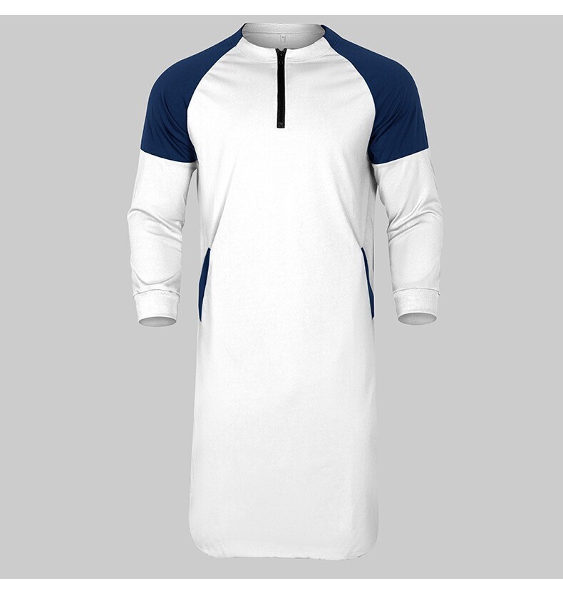 Muslim Zipper Pocket Sweatshirt Dubai Qatar African Islamic Clothing Round Neck Long Sleeves Thobe Jubba For Men