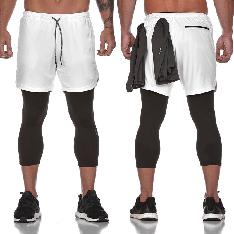 Wholesale Fitness Blank 2 In 1 Mens Workout Track Jogger Pants With Inner Pocket Running Double Layer Training Gym Pants