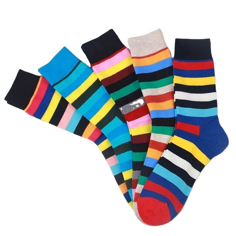 Men's Fun Dress Socks Colorful Stripe Funny Novelty Crazy Crew Socks Packs with Cool Argyle Pattern