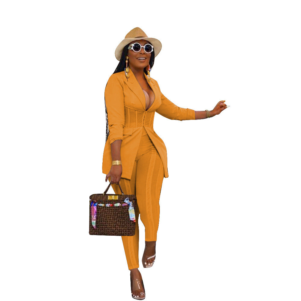 Mesh Patchwork Women Suit Office Long Sleeve Blazer Coat Tops Pencil Pants Elegant Plus Size Available, Assorted Colors