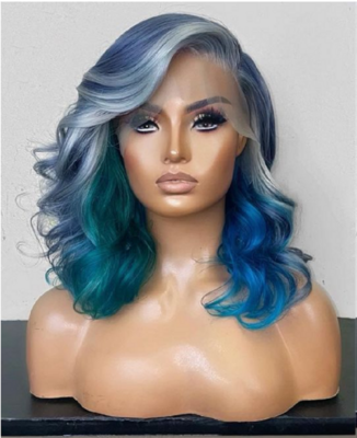 Blue Highlight gray  Wig Fiber Hair Purple Hd Transparent Not Frontal Wig Pre Plucked Full Body Wave Remy