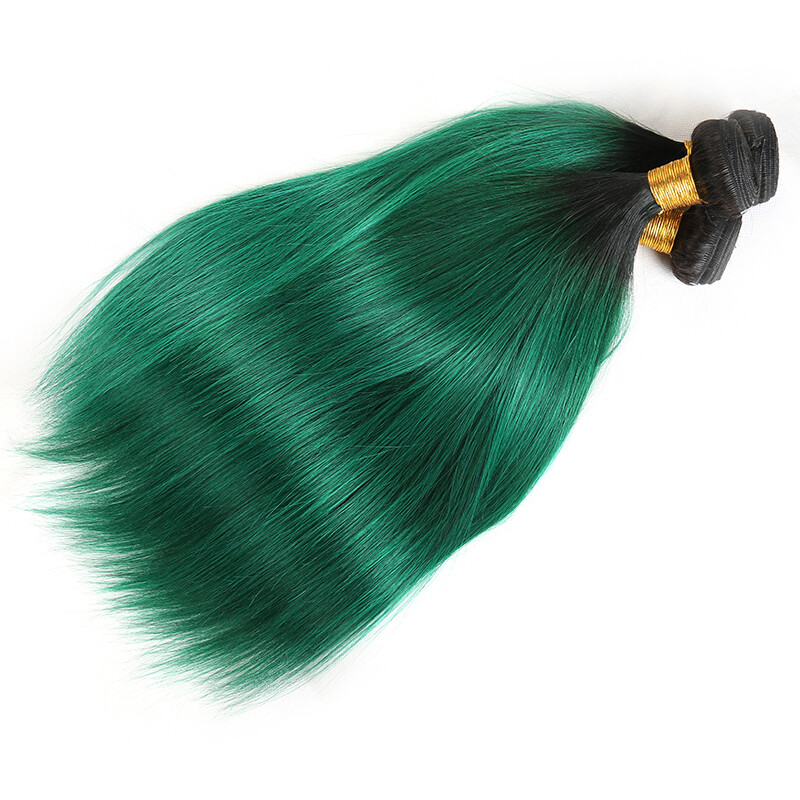 Hair Extensions in Green Brazilian straight human hair bundles with lace closure Pure colored bundles with a closure