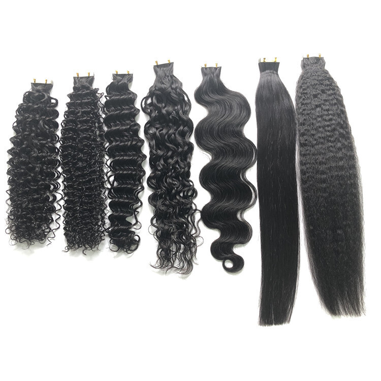 50g Tape Ins 100% Human Hair Yaki Raw Curly Body Wave Kinky Straight Tape In Hair Extensions 100% Human Hair