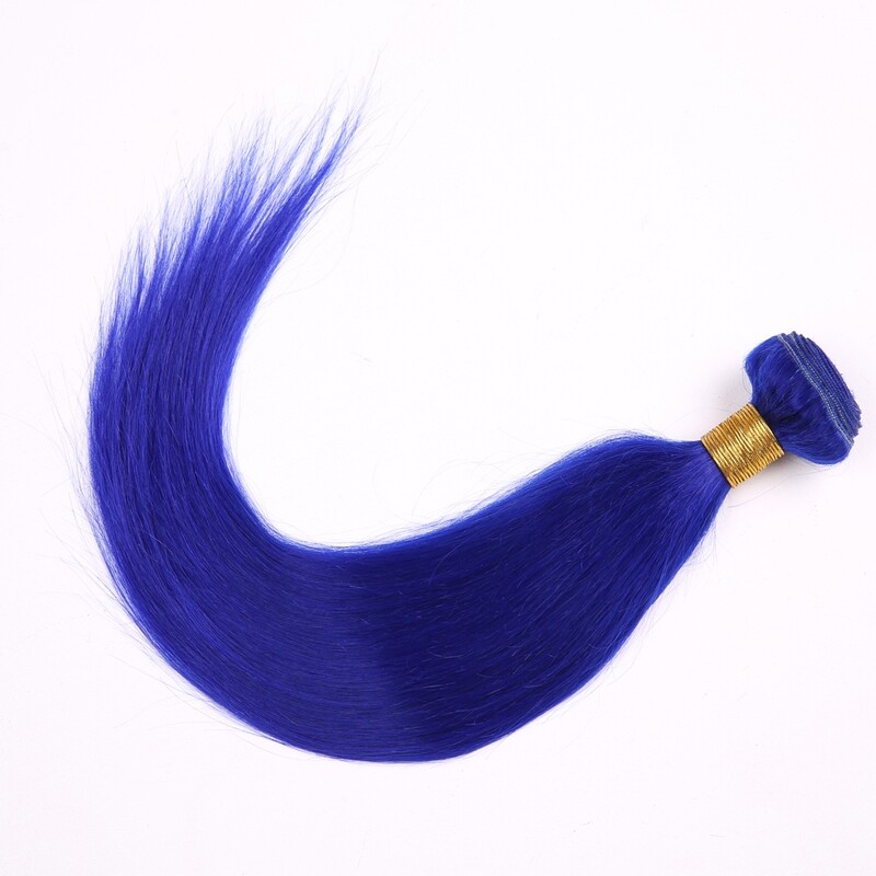 Blue Hair Extensions Brazilian straight human hair bundles with lace closure Pure colored bundles with a closure