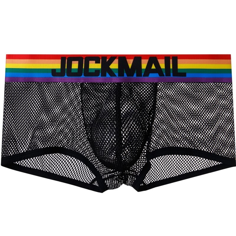JOCKMAIL men sexy underwear Black Gay transparent boxer brief Fashion classic low waist underpants Sissy couple swimming trunks