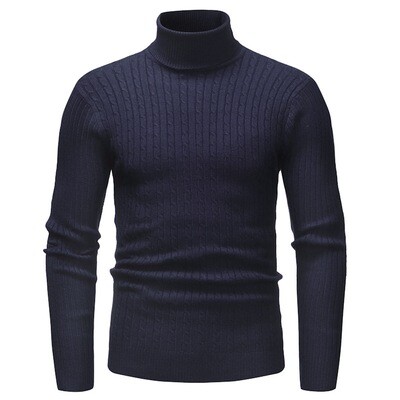 Men's Winter Sweater Solid High Neck Jacquard Pullover Sweater