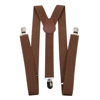 Unisex Solid Brown Colorful Suspenders Y-Back Braces Adjustable Straps