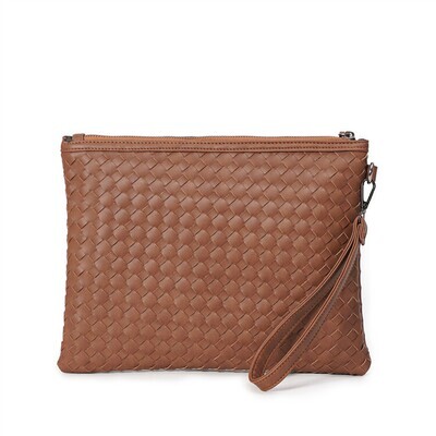 2022 New Vintage Brown 4A File Weave Pattern Envelope Design Handmade PU Leather Clutch Bag Handbag For Men
