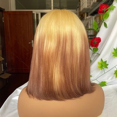 Ombre Blonde Wig Human Hair Brazilian Remy Brown Colored Human Hair Wigs For Women Pre Plucked Bob Wig Part Lace
