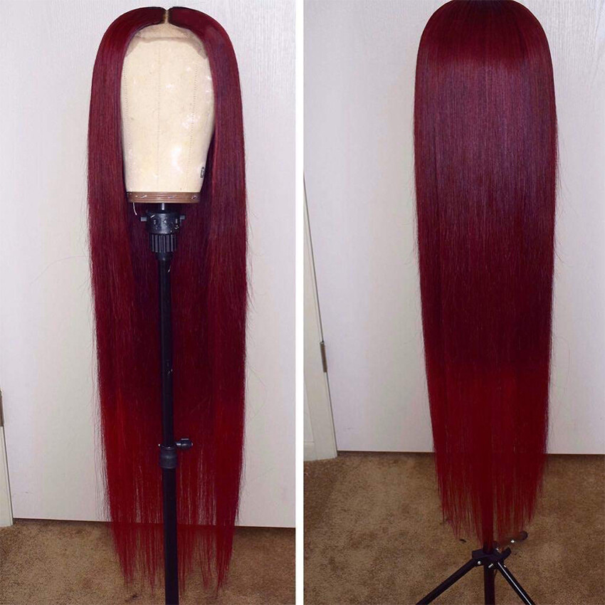 Burgundy 99J Red Lace Front  Human Hair Wigs Pre Plucked Hairline with BabyHair Brazilian Remy Human Hair Straight Wig for Women