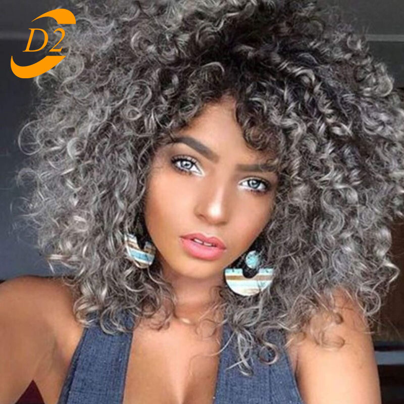 Loose synthetic afro wig with bangs for short hair. Black Women's Light Brown Shoulder-Length Fluffy Wigs