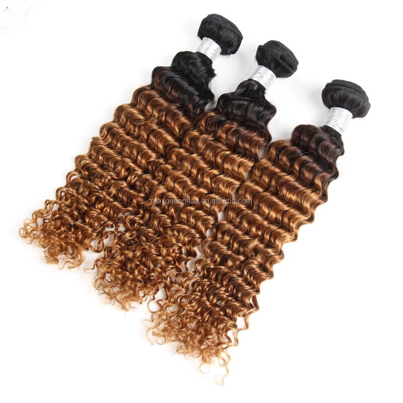 1B/30 Deep Curly Hair Bundles Pieces Ombre Colored Human Hair Weft No Tangle No Shedding Hair Bundles