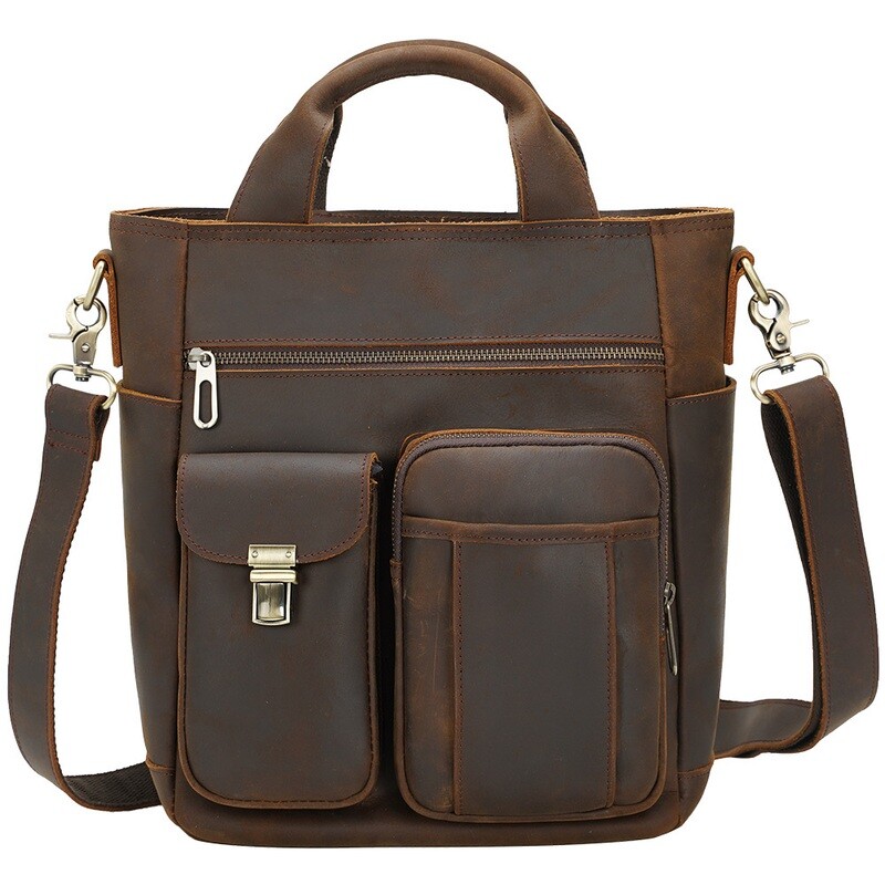 Drop Shipping Vintage Style YKK zipper Men Messenger Bag Genuine Cow Leather Shoulder Bag