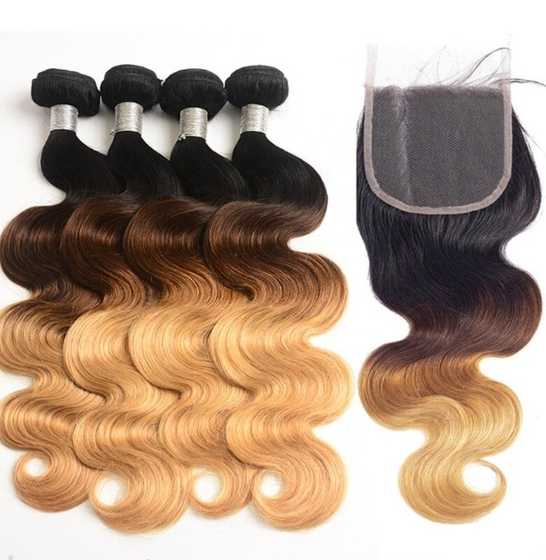 Customized 100% Peruvian Virgin Hair Weaving 16 18 24 Inches 10A Ombre 3tone Body Wave Natural Wave Human Hair Extension