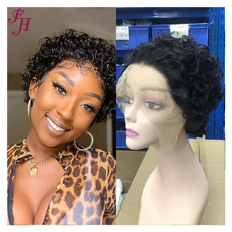 FH lace frontal curly wigs pixie cut lace front human hair wig pixie cut short hair wig
