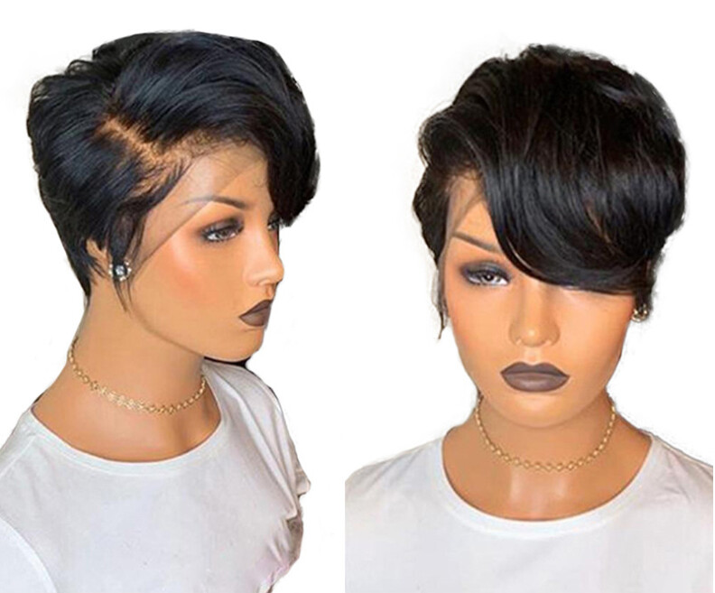 SH 6 Inch 13X4 Full Handmade Human Hair Sort Pixie Lace Front Wigs