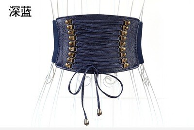 Blue super wide waist seal belt Elastic tassel belts accessorize skirts. BH225