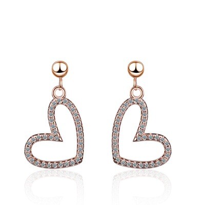 Summer Fashion Zircon Inlaid Love Heart Dangle Earrings for Women Gold Metal Hollow Heart Dangle Earrings Jewelry