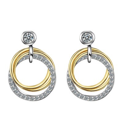 Fashion Exquisite Double Circles Zircon Dangle Earrings Elegant Charm Crystal Earrings for Women Jewelry