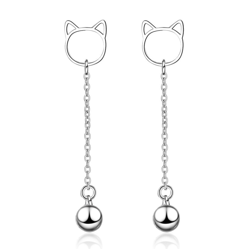 New Charm Earrings For Women Simple Cute Cat Head Long Chain Bell Earring Girl Anniversary Party Jewelry Gifts