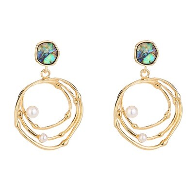 Shell Gold Layers Circles Freshwater Pearl Beads Earrings Women Fashion Jewelry Drop Tassel Statement Earrings