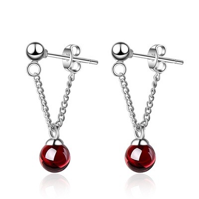 Elegant Crystal Ball Earrings for Women Girl Fashion Strawberry Garnet Charm with Chain Earring Party Jewelry Female Gift