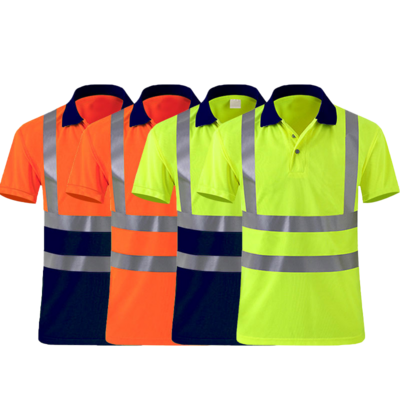 Men High Visibility Polo Work Shirt Workwear 100% Polyester Shirt Reflective Safety Polo T-Shirt
