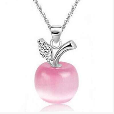 3D Pink Opal Apple Shape Pendant Necklace Apple Jewelry Teachers Appreiation Gift for Mentor Principal