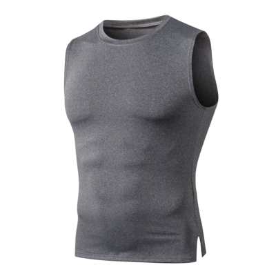 Chinjane Men's Skinny Tight Gray Compression Base Layer Sleeveless T-Shirt