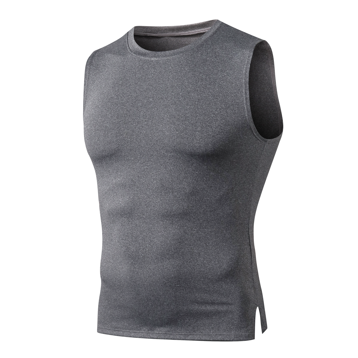 Chinjane Men's Skinny Tight Gray Compression Base Layer Sleeveless T-Shirt