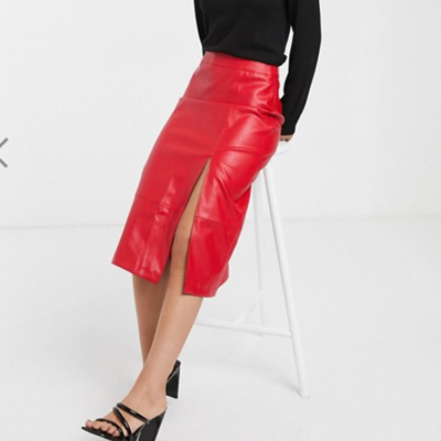 Midi skirt with split in faux leather for tall fit