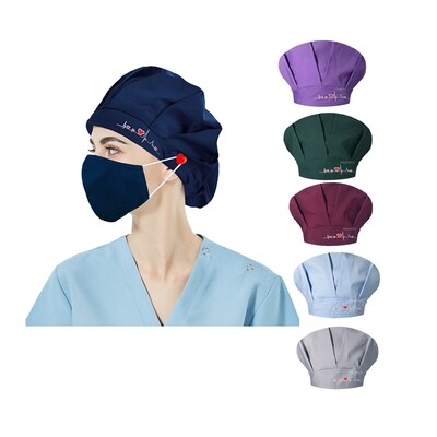 Embroidery Logo Nurse Doctors Surgical Medical Scrub Navy Hats with Buttons Women Men Hospital Hat Work Hair Caps satin lined