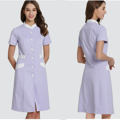 Custom Logo Acceptable standup collar working hospital salon short sleeve dress uniforms