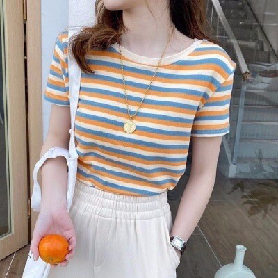 Stripe Design Short Sleeve Fitness T-shirt Summer 2022 New Style Women's Top Fashion 3D Plus Size Shirt