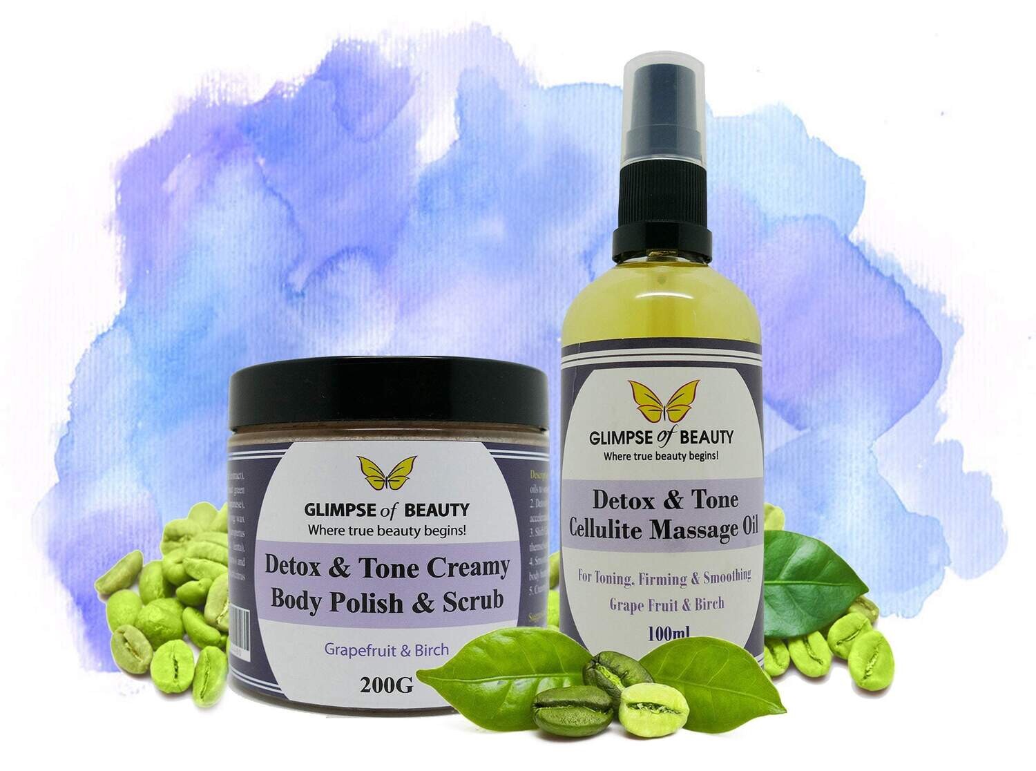 Cellulite Massage Oil And Body Scrub Combo, Green coffee bean oil.
