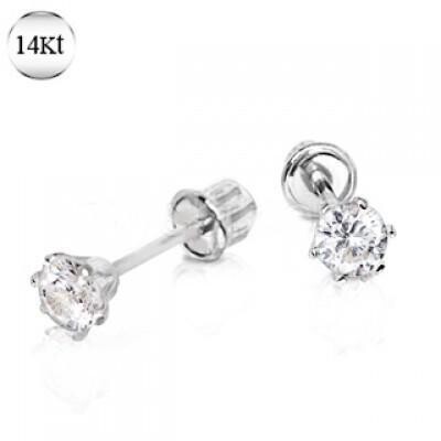 Pair of 14Kt. White Gold Round CZ Earring with Screw Back